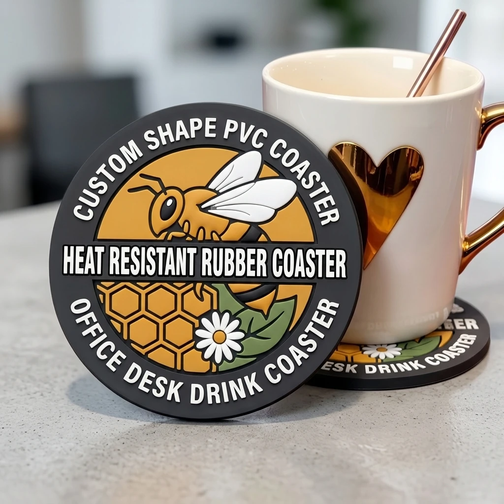 Custom Printed Round Non‑Slip PVC Drink Coaster Heat‑Resistant Cup Pad Home Office Table Protector