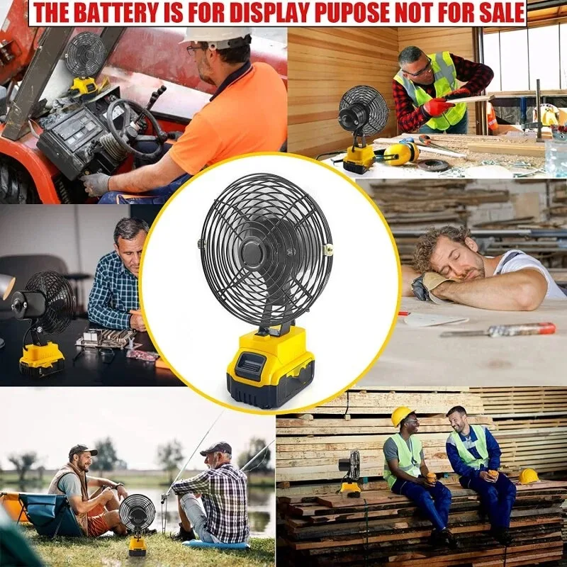 l20V Cordless Camping Fan Jobsite Fan for Dewalt 18V 20V Li-Ion Battery DCB205 DCB203,Portable 2-Speed Fan for Home Outdoor