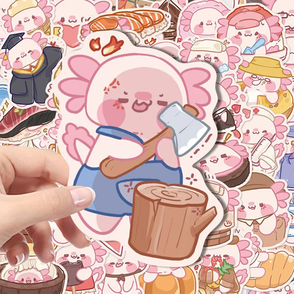 

10/30/50pcs Cartoon Pink Aniaml Axolotl Stickers Funny Anime Graffiti Decals DIY Motorcycle Phone Helmet PVC Sticker Classic Toy