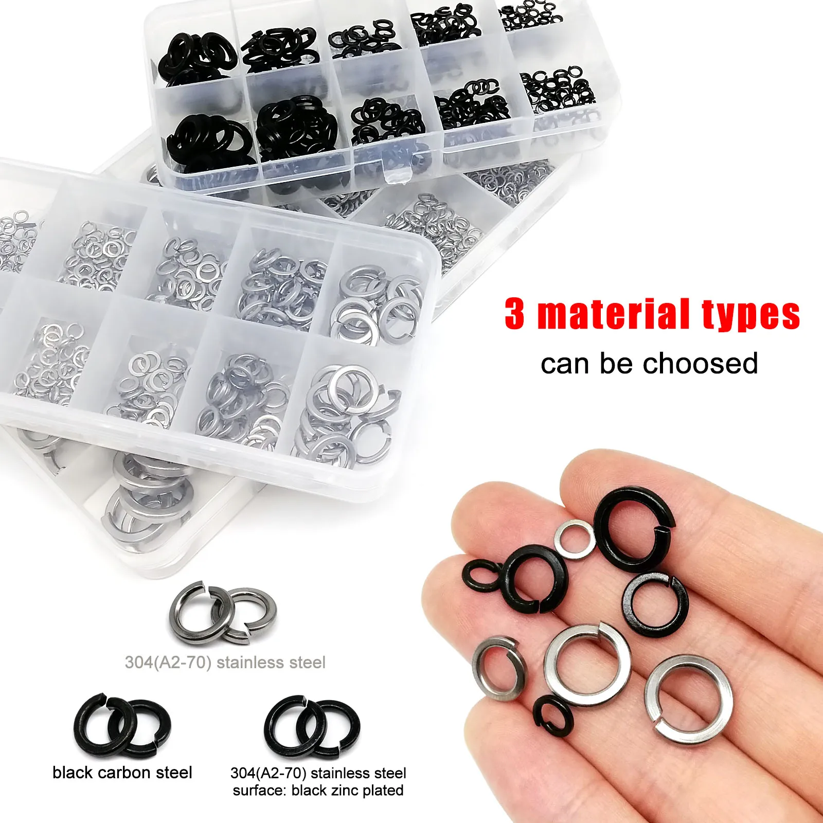 1 Set Spring Split Lock Washer Elastic Gasket GB93 Mix M1.6 M2 M2.5 M3 M4 M5 M6 M8 M10 M12 M16 Kit Black 304 A2 Stainless Steel