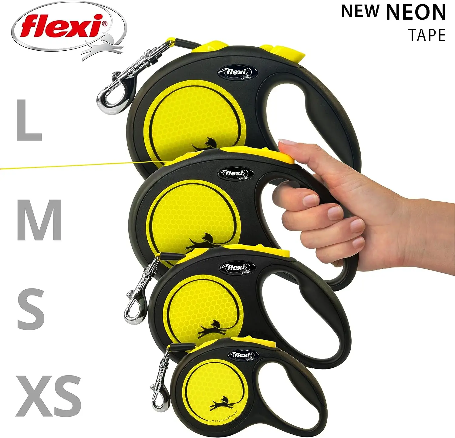 FLEXI New Neon Retractable Reflect Dog Leash (Tape), Ergonomic, Durable and Tangle Free Pet Walking Leash for Dogs