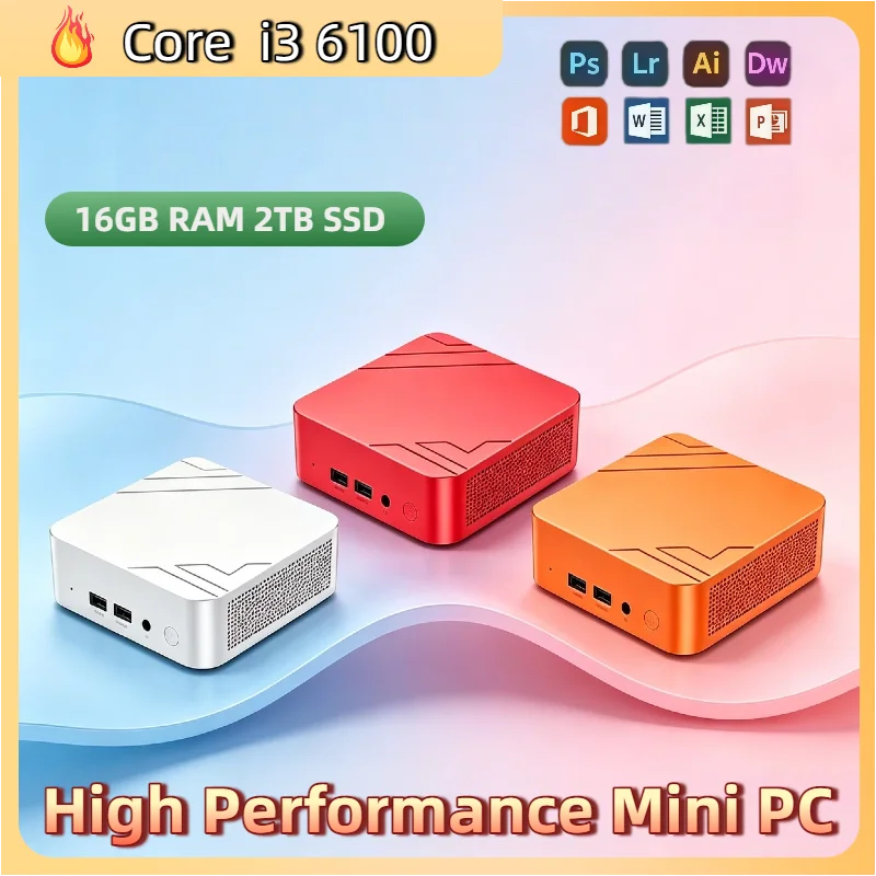 Intel Core i3 6100 Mini PC 16GB RAM 2TB NVMe SSD Triple 4K Display Desktop WiFi6 High Performance Office Home Small Computer