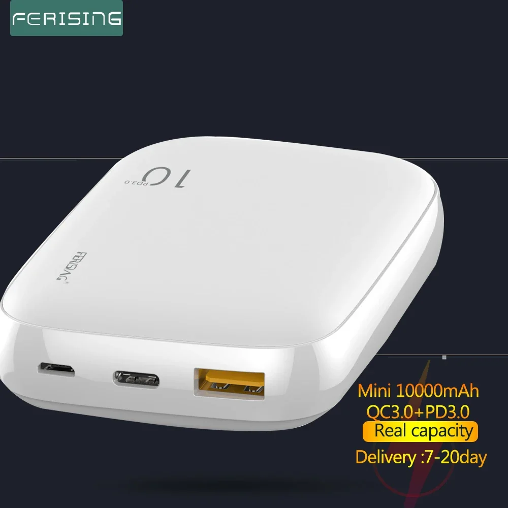 

FERISING Mini 18W Power Bank 10000mAh Portable External Battery Fast Quick Charger USB Type C QC 4.0 3.0 for Xiaomi Powerbank