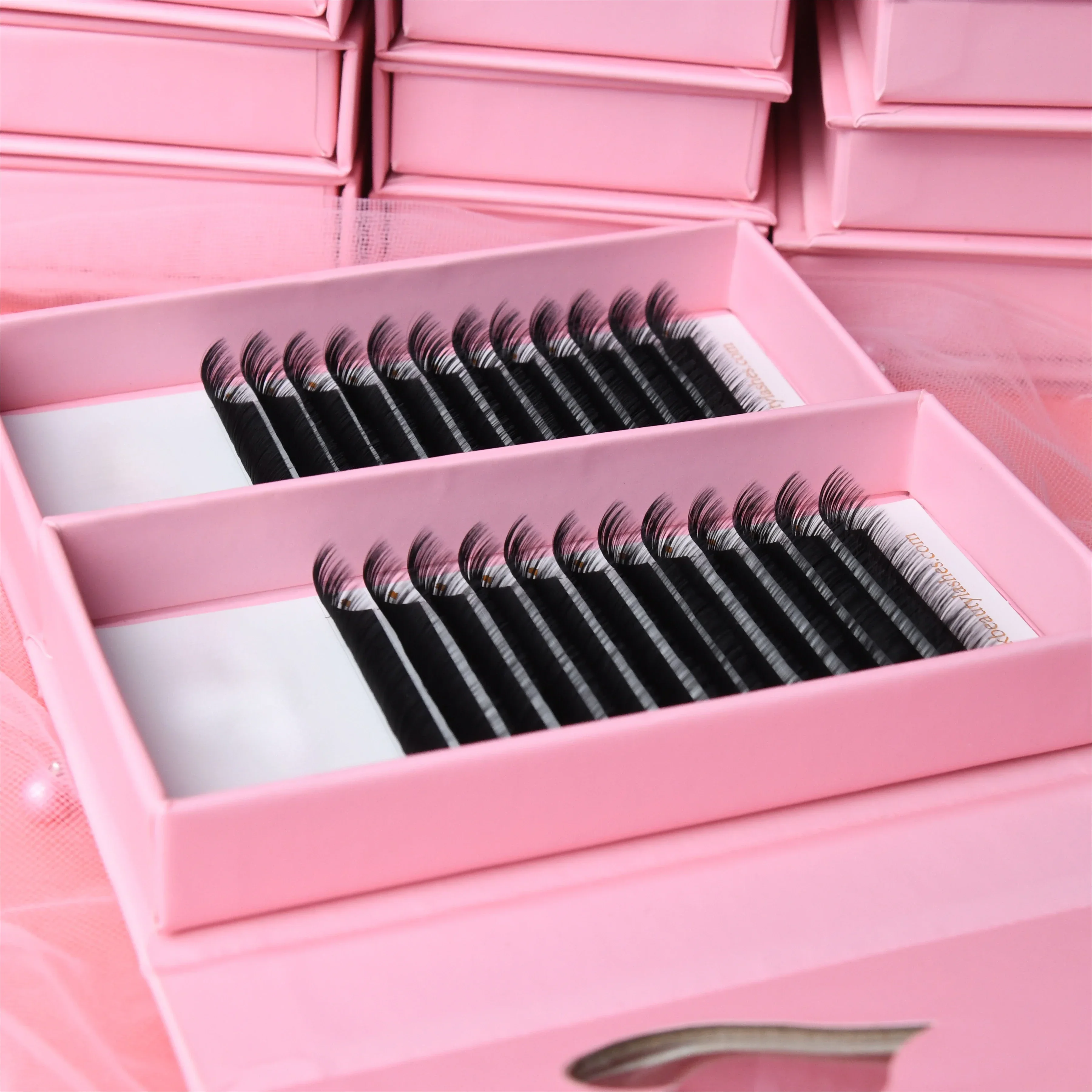 Velvet Private Label Logo Russian Volume Individual Eyelash Extension Trays Wholesale Korean Silk Mink Cashmere Lashes Extension