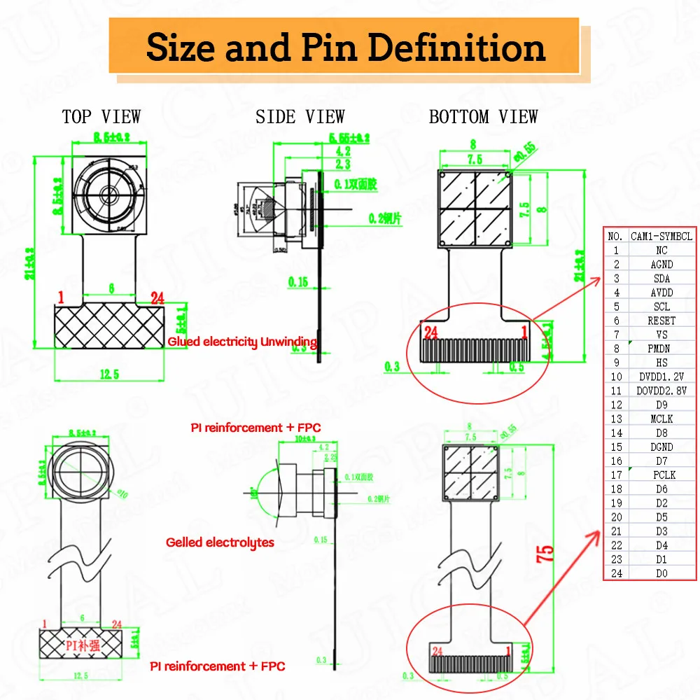 OV2640 Camera Module for ESP32 CAM Camera Module 2MP 222 200 180 66 120 160 Degree 650nm 850nm Night Vision DVP 24PIN