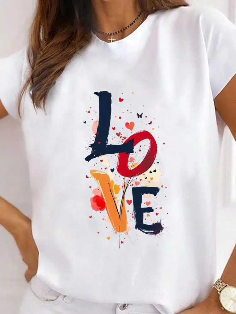 

Ladies Popular Casual Women Graphic T Short Sleeve Tees Clothing Love Letter Cute 90s Fashion Clothes Print O-neck T-shirts