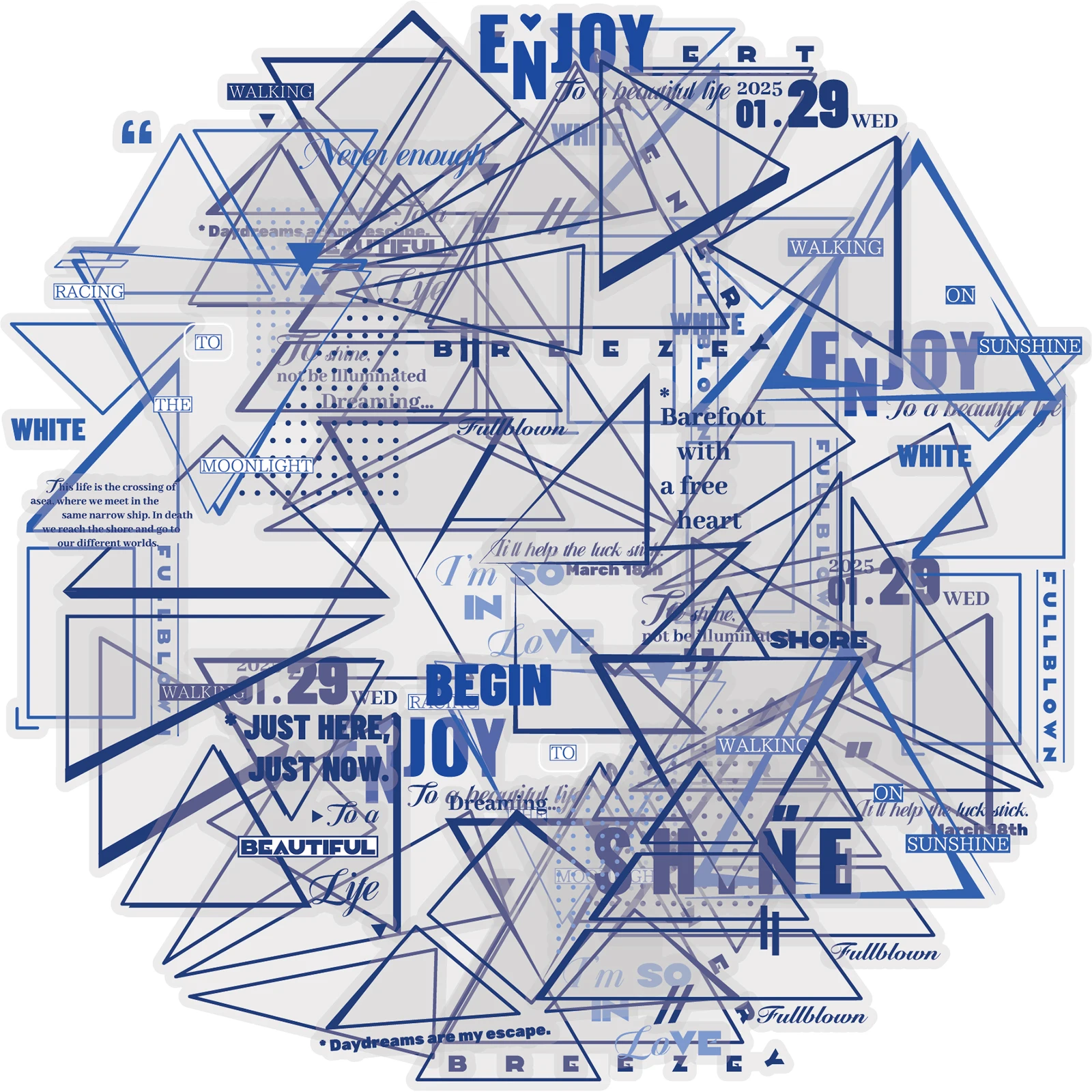 Etori Life Stable Three-Sided 15Pcs Navy Blue Vintage Geometric Journal Stickers Artistic Short Sentence Blank Decorative Sticky Notes for Laptops, Phone Stickers, Suitcases, Refrigerators, Bicycles, Scrapbooking Supplies, Student Gift Paper Bags, Room Decoration, Office Desk Decoration Accessories, Pencil Cases, School Supplies, DIY Crafts, Toy Stickers