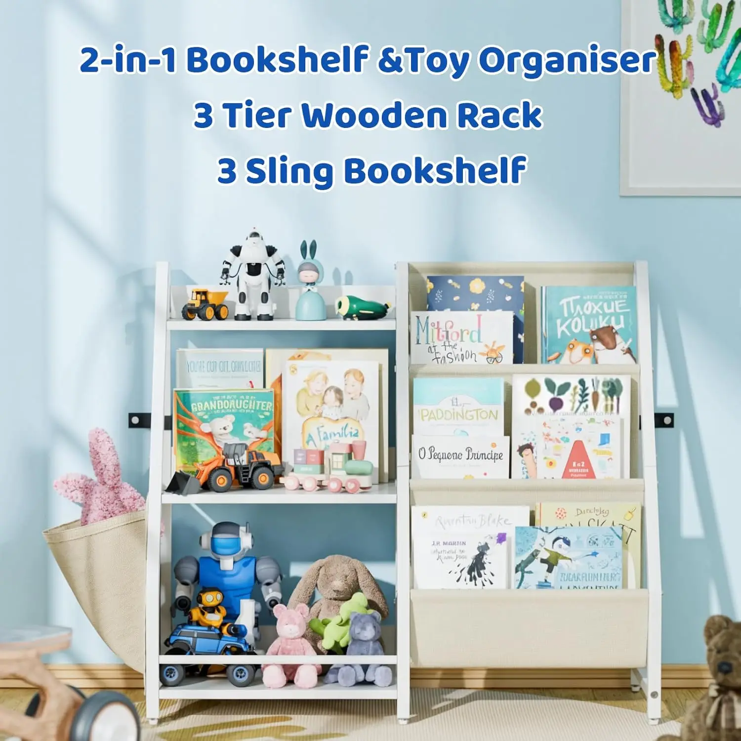 Bücherregal und Spielzeug organisator, 3-stufiges Bücherregal für Kinder, Montessori Bücherregal Bücherregal für Kinderzimmer, Schlafzimmer, Spielzimmer, n