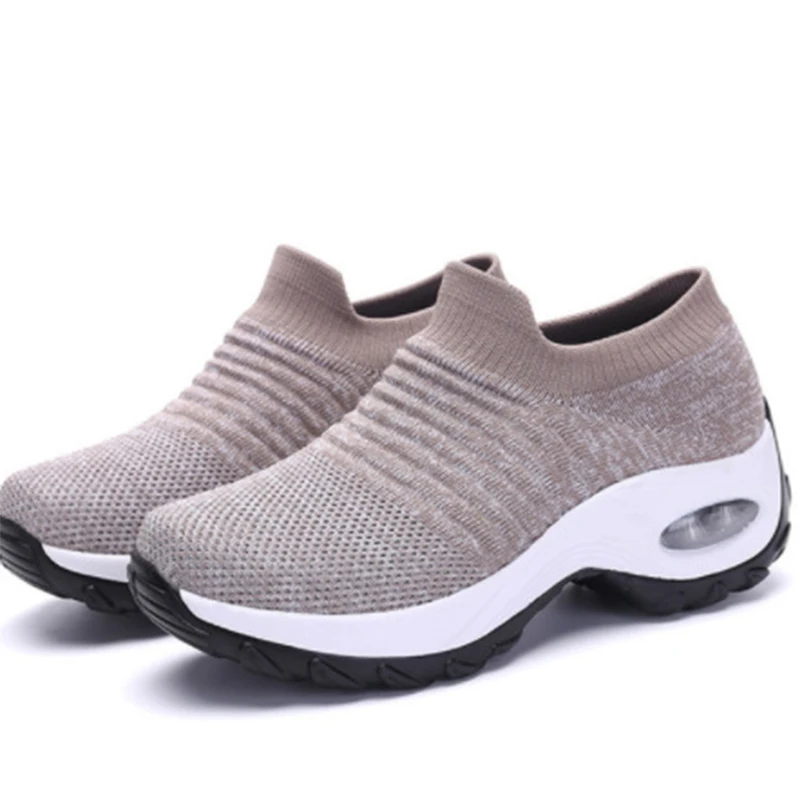 Size 35-43 Women\'s Walking Shoes Fashion Air Cushion Thick Bottom Mesh Sock Sneakers Slip-on Lightweight Breathable Casual Shoes