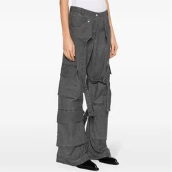 Spodnie damskie 2024 Summer New in Retro Washed Low waisted Women's Cargo pants Pure Cotton Denim spodnie z szerokimi nogawkami y2k baggy jeans