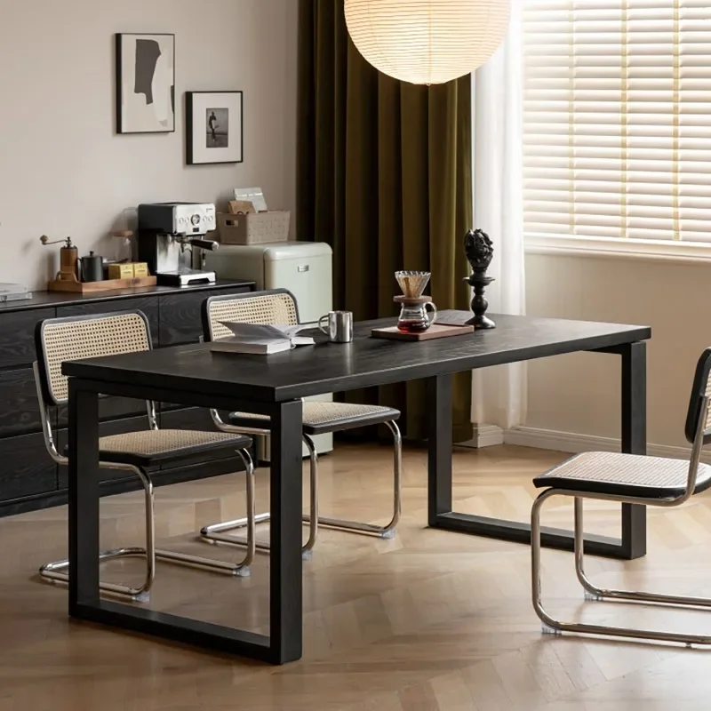 Nordic all solid wood dining table, ash wood wabi, log home dining table, rectangular office, black desk