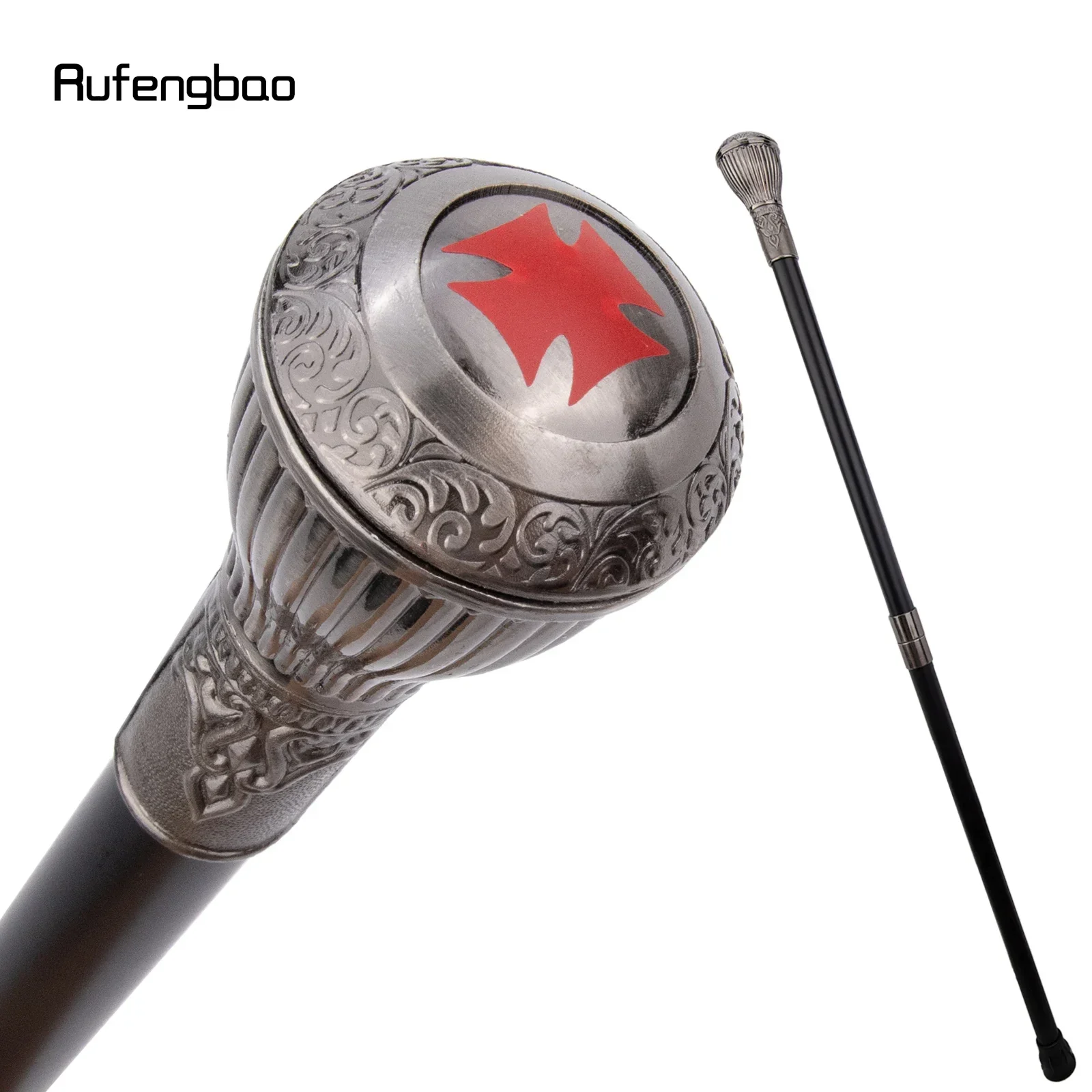 Canna da passeggio con fiore rotondo in resina argentata Bastone decorativo in acciaio alla moda Gentiluomo Elegante pomello per canna cosplay Crosier 90 cm