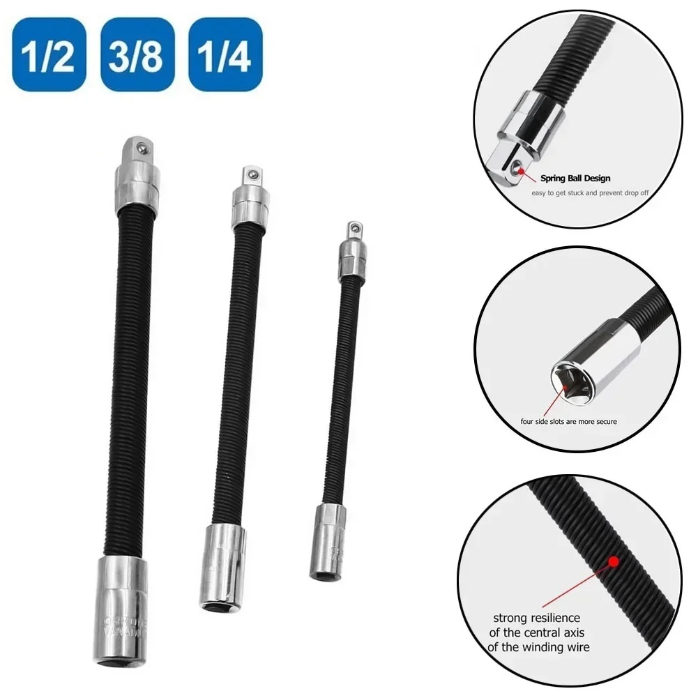 Driver Flexível Longo Soquete Extensão Haste Adaptador Interface Quadrada Chave de Catraca para Broca Eletrônica Ferramenta Mão 1