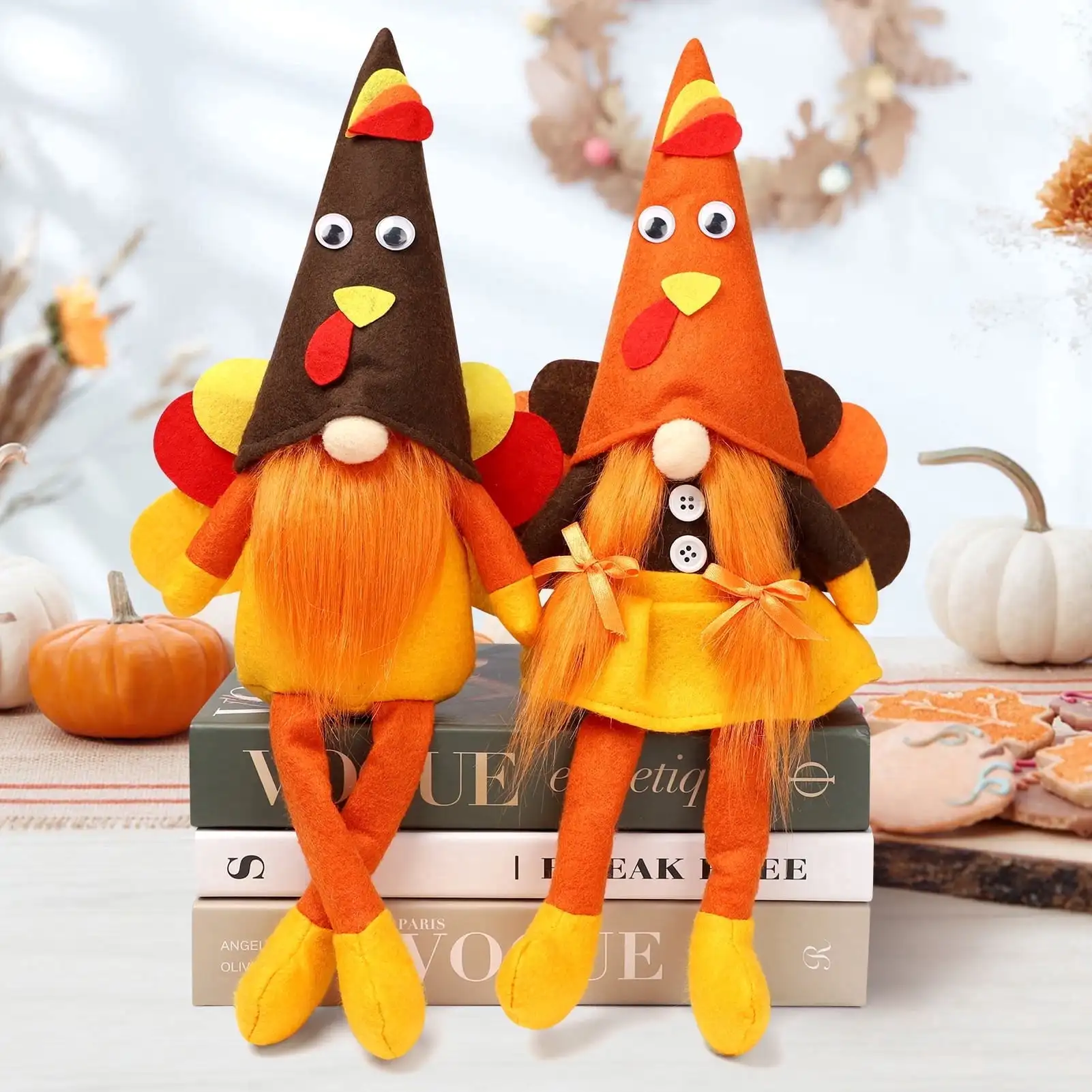 Fall Thanksgiving Decorations, 2 Pack Handmade Fall Turkey Swedish Gnomes, Fall Table Decor Gnomes for Home Farmhouse Indoor, Fall Decoration Autumn Decor Thanksgiving Gifts