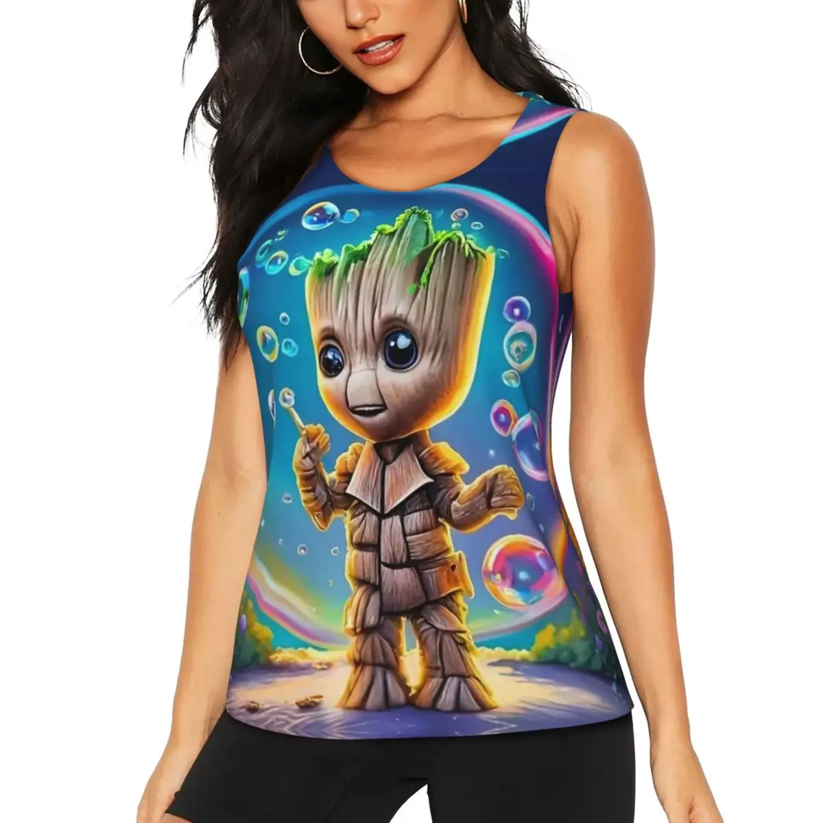 Custom Women Groot Bubble Workout Yoga Shirts Quick Dry Athletic Running Tank Tops