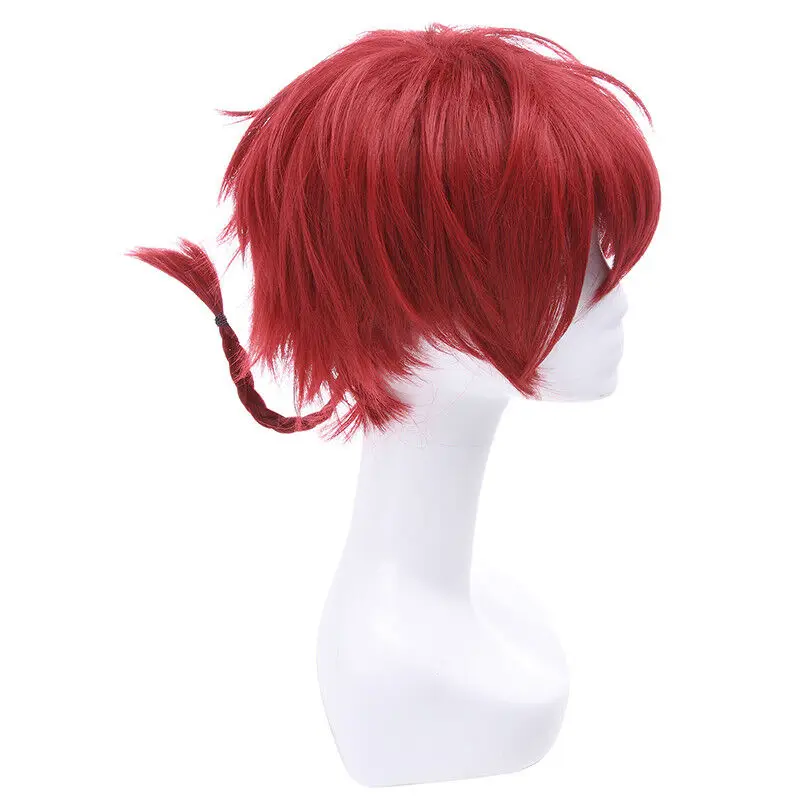 Ranma1/2 Ranma Short Straight Dark Red Cosplay Wig Braided Hair Wigs Unisex