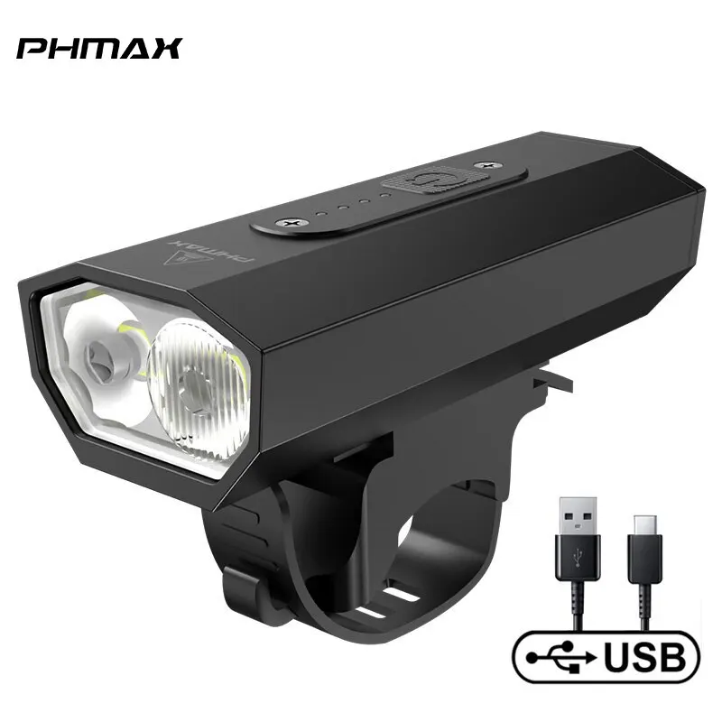 PHMAX Front Bicycle Light Led 2400mAh MTB Bicycle Headlight Aluminum Shell Rechargeable Bike Lamp with 6 Light Modes