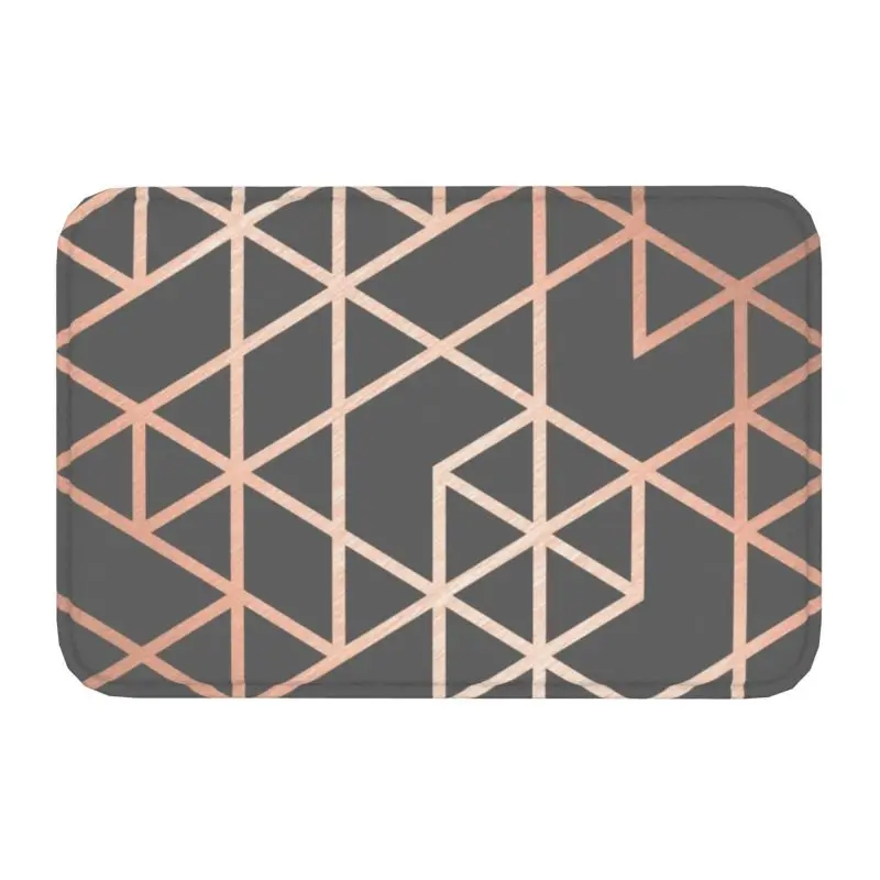 Rose Gold And Gray Geometric Pattern Floor Door Kitchen Bath Mats Anti-Slip Outdoor Abstract Doormat Toilet Entrance Rug Carpet