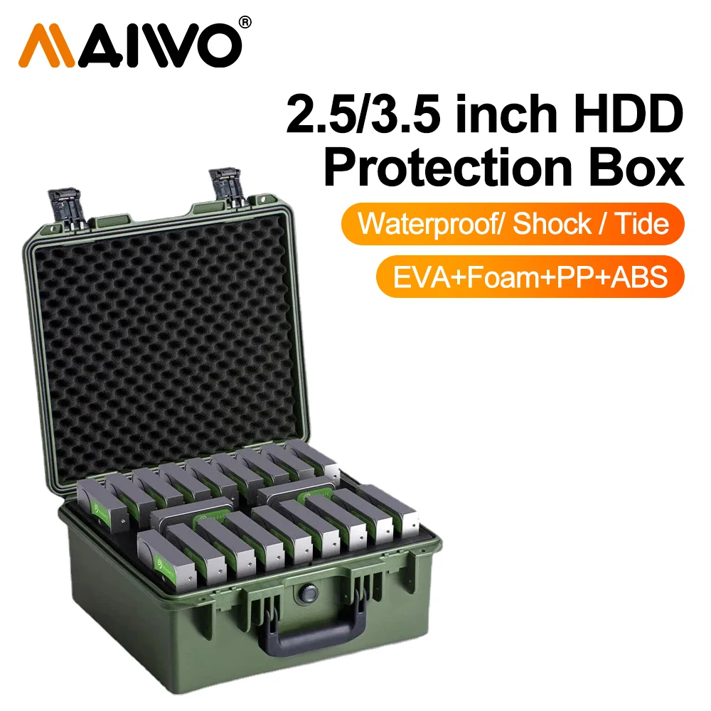 

MAIWO 20 Bay 2.5"/3.5" SATA SAS IDE HDD Protective Case With EVA Shockproof Knock-proof Hard Drive Protection Box With Handle