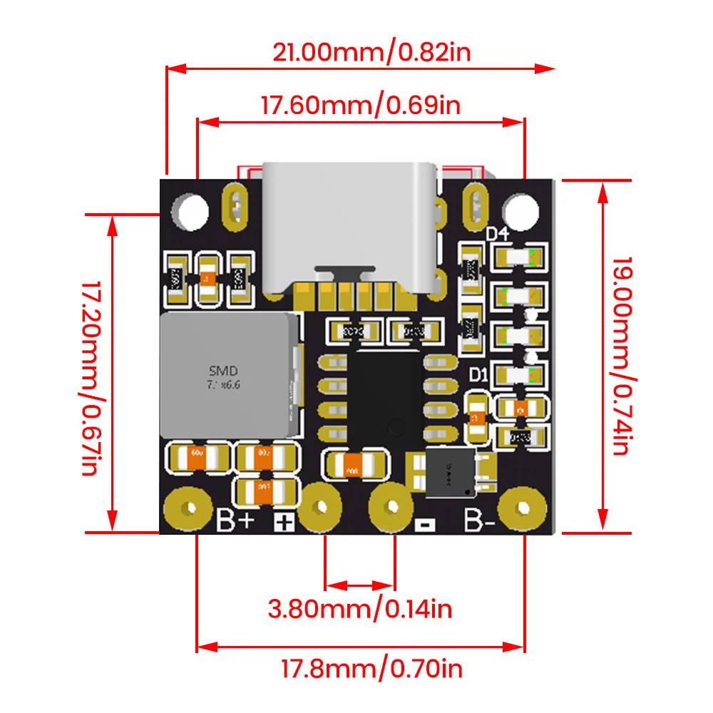 USB+TYPE-C 5V Charging and Discharging Integrated Module 3.7V 4.2V 18650 Lithium Battery Boost Power Supply Protection Board