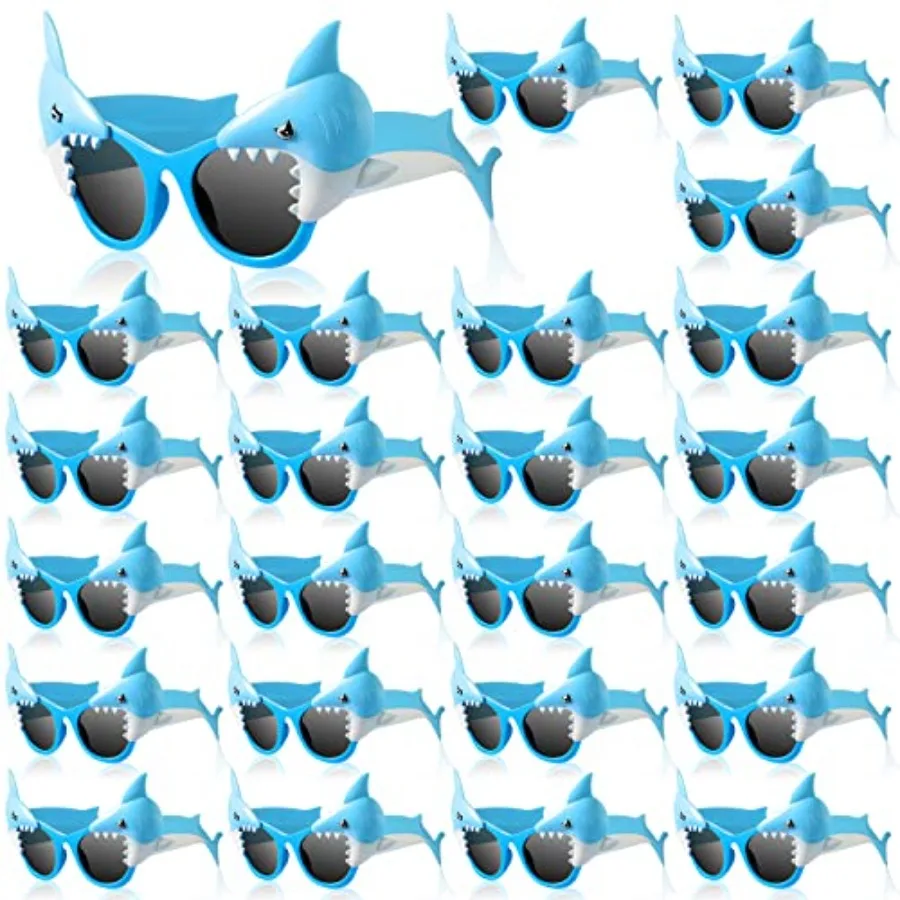 

24 пары летних очков в виде акул, реквизит для фотосессий на тему океана, украшения для вечеринок, костюмы, принадлежности для дня рождения, забавные аксессуары