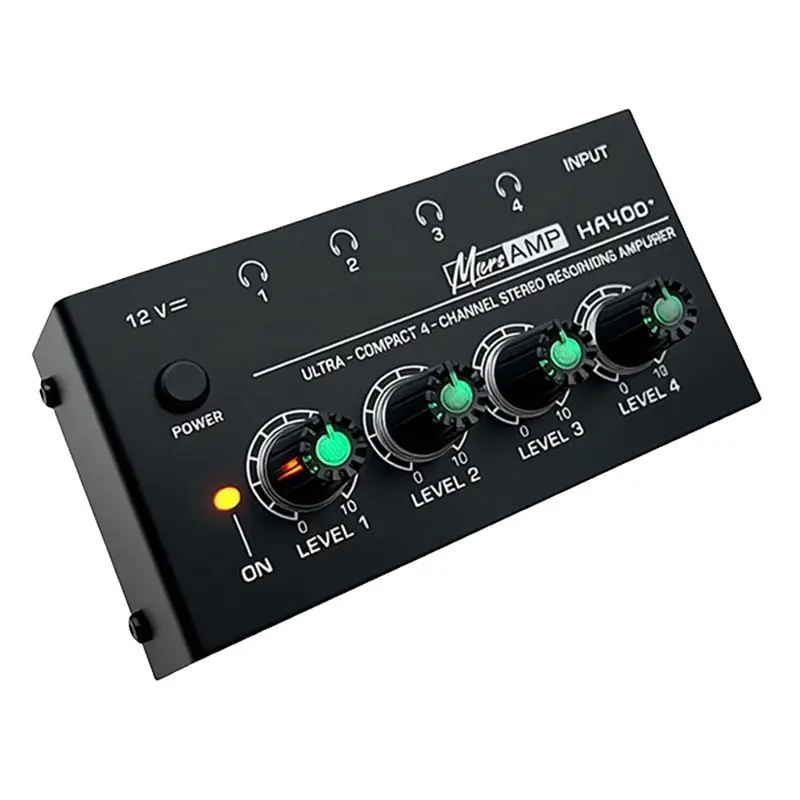 

A13E-Ultra-Compact 4 Channels Mini Stereophonic Stereo Headphone Amplifier HA400+ Ultra-Light Audio With Power Adapter US Plug