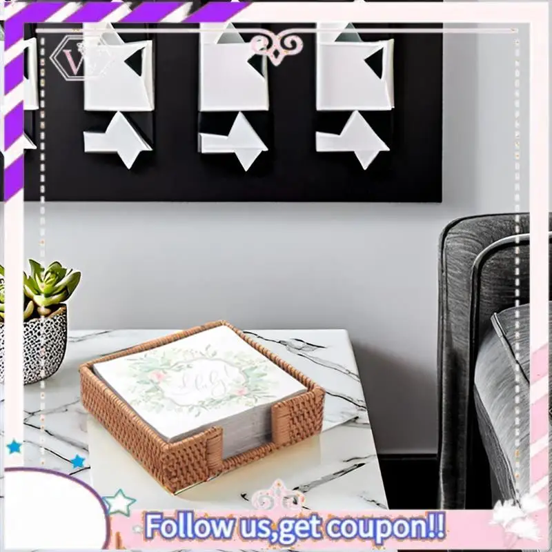 Premium Rattan Napkin Holder Square,Wicker Napkin Basket For Kitchen,Flat Napkin Holders For Paper Napkins,Woven Napkin Holders