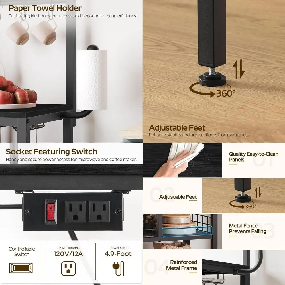 

Кухонная полка-органайзер с розеткой, подставка для микроволновки, кофейный столик с держателем для бокалов, 4-уровневый органайзер для столовой и гостиной