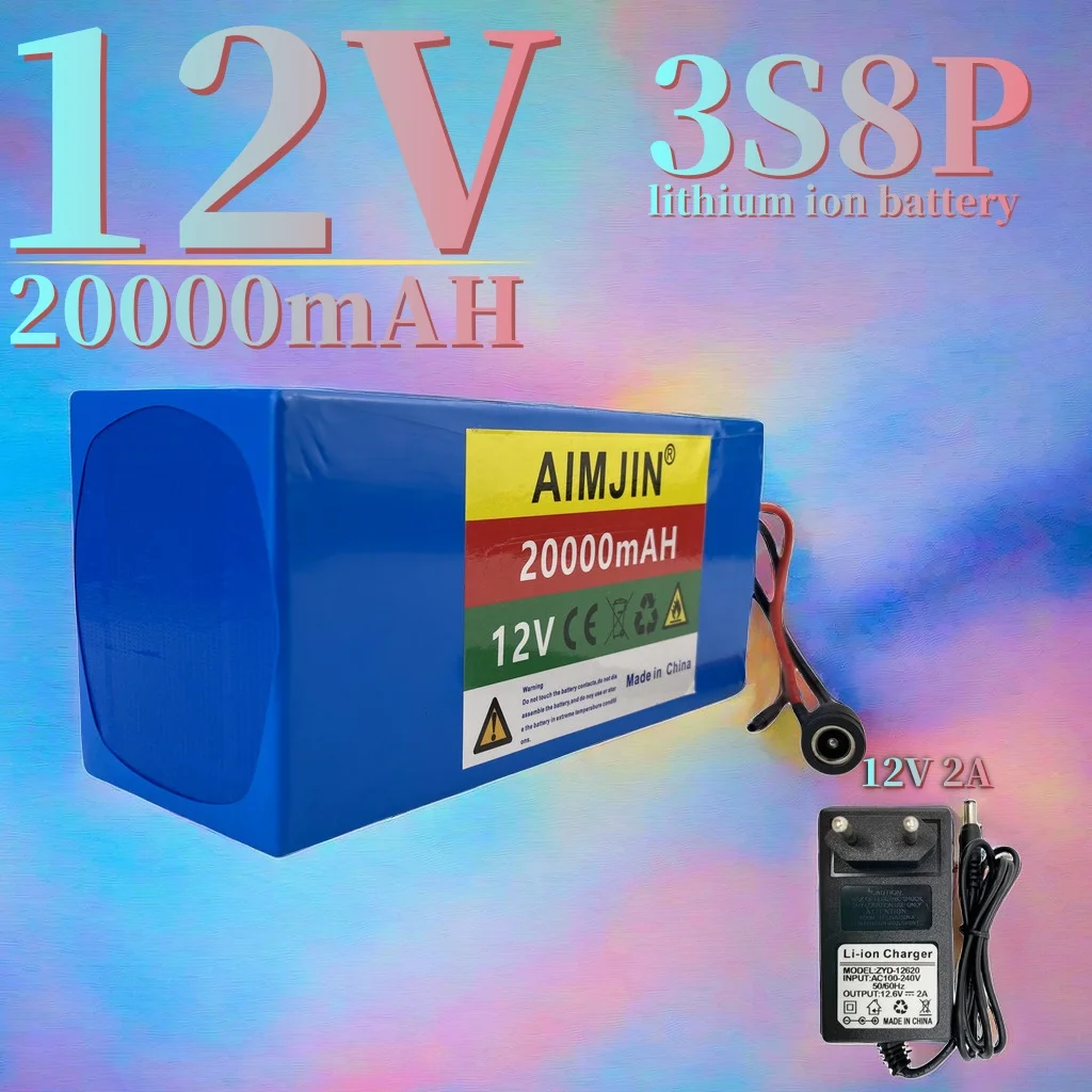 

3S8P 18650 battery 12V 20AH high capacity lithium battery pack with protective board, 12.6V 2A charger