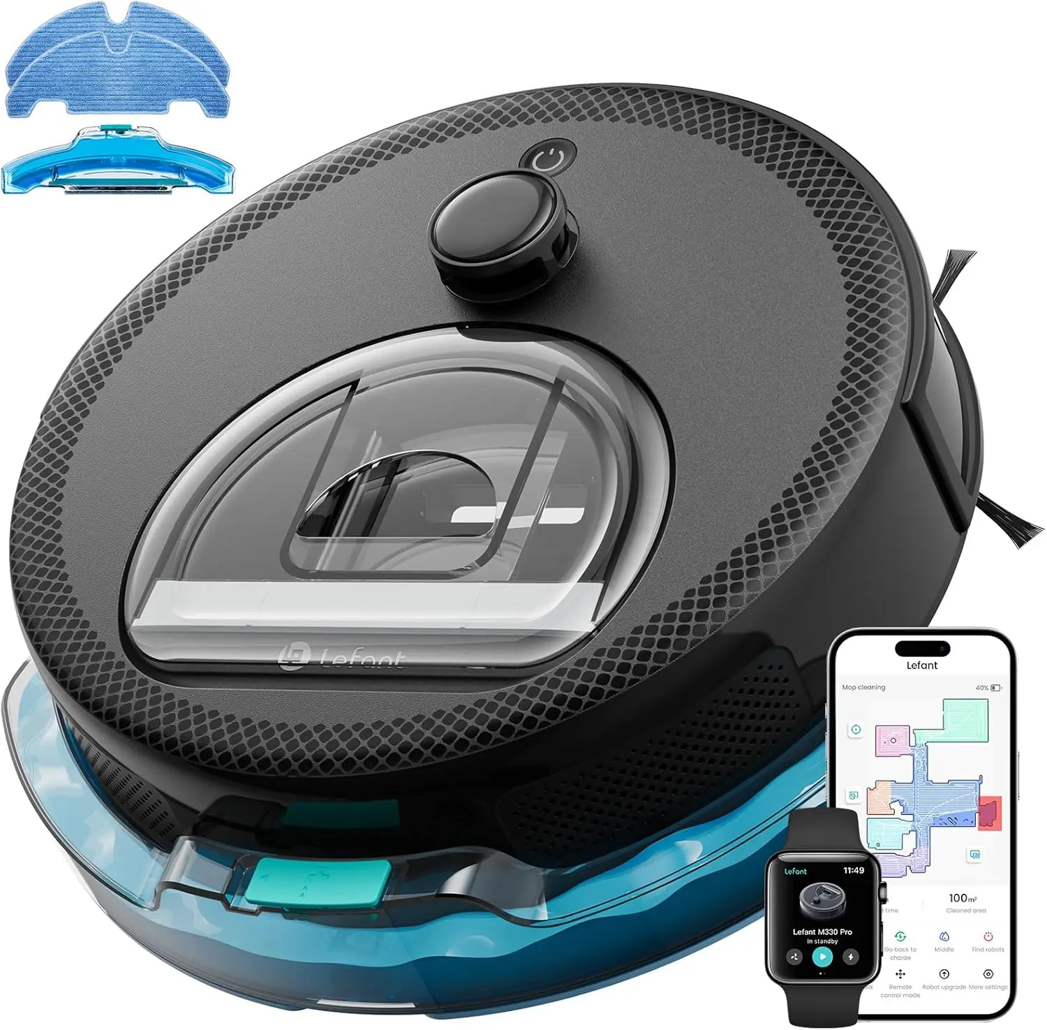 

Smart Robot Vacuum & Mop with 450ml Dustbin, 190° Obstacle Avoidance, Multi-Floor Mapping, 150 Min Runtime, WiFi Control
