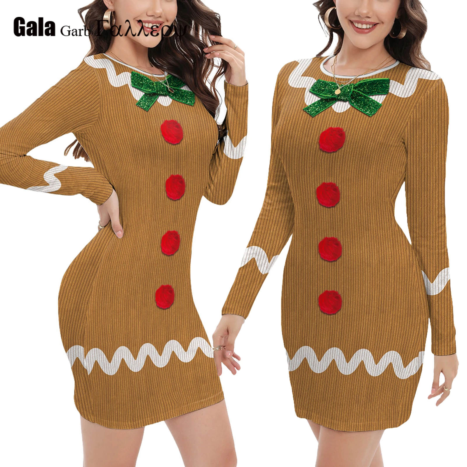 2025 جديد حفلة عيد الميلاد عيد الميلاد المرأة قزم سترة شريط فستان مُزين بطباعة بأكمام طويلة أداء الحفلات تأثيري ازياء