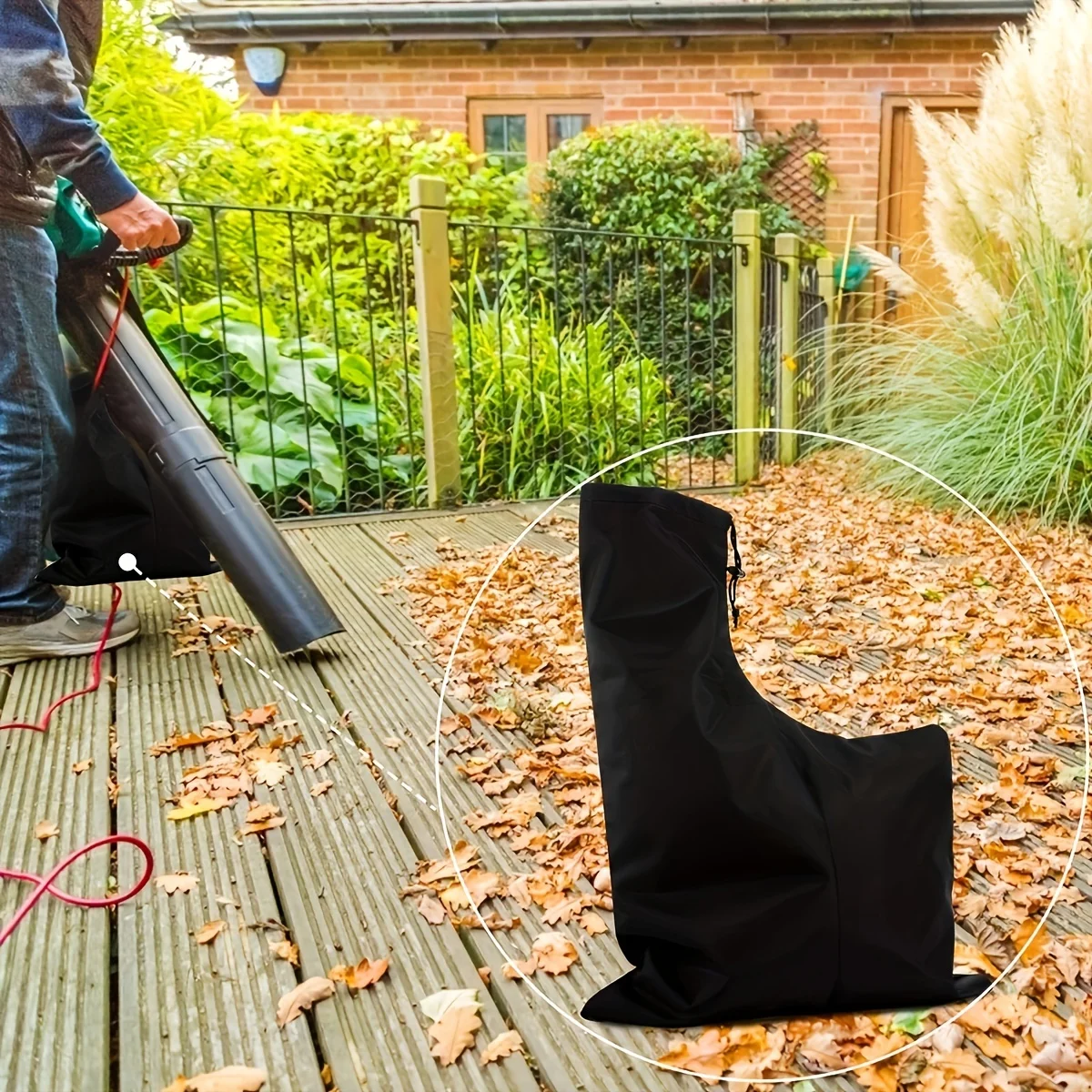 1PCS Black Outdoor Portable Vacuum Bag With Drawstring Closure For Large-Capacity Leaf Blower Storage Bag Vacuum Bag