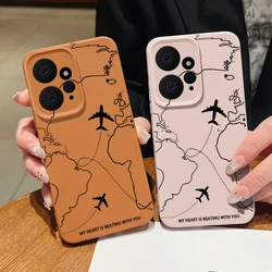 Air Route Pattern Phone Case For Xiaomi Redmi Note 13 4G 14 13 12 11 Pro Plus 5G Poco X6 13T Pro Leather Texture TPU Soft Cover