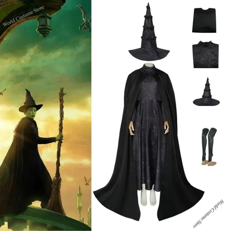 

Wicked Косплей Костюм Глинда Эльфаба Одежда Готический Фильм Вечеринка Ролевые Ведьмы Одежда для косплея Полный комплект шляпы 2024Новая магия