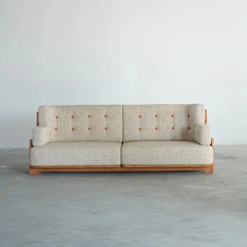 A Medieval solid wood sofa, home backrest sofa, modern simple casual wabi sofa