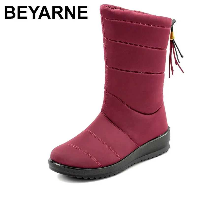 BEYARNEWarm Fur Winter Boots for Women Warm Waterproof Winter Boots Mid Calf Snow Women\'s Boots Women\'s Shoes