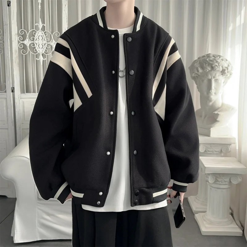 

American Street Sle Casual Color Blo Baseball Jaet Men's Spring Outdoor Sports Pilot Coat Loose Fit Polyester Fiber