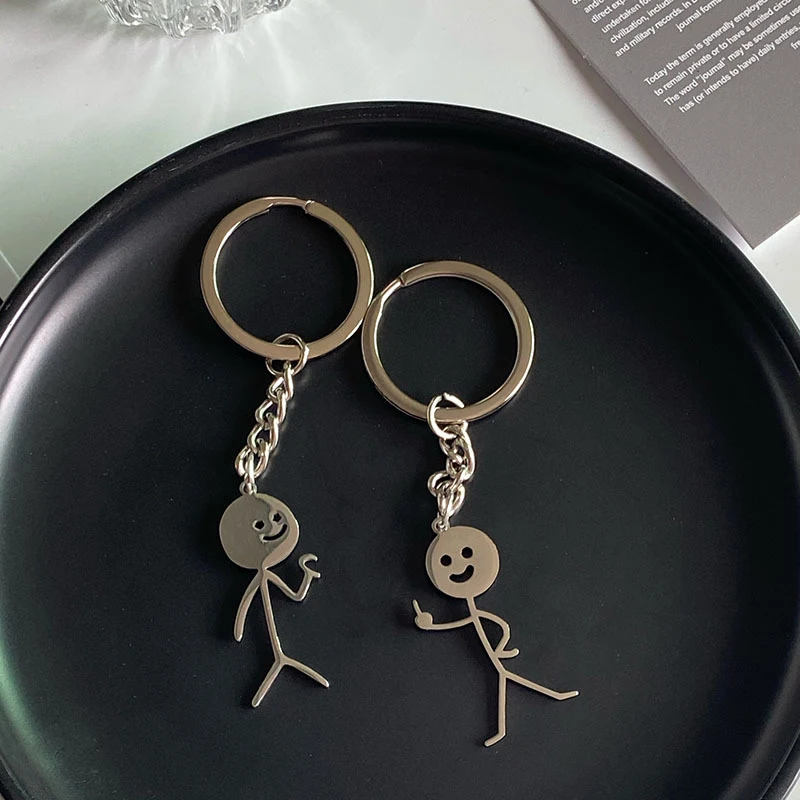 1Pc Titanium Steel Smile Matchmaker Than Heart Finger Couple Keychain Personalised Cute Funny Student Bag Pendant