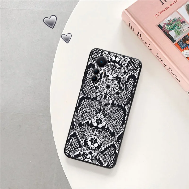 Matte Phone Cases For Redmi 12 12c 13c Note12 Note13 Pro Snake Skin Print Xiaomi 13 Lite 12x 12t 12s 4G 5G Soft Black Cover image 3