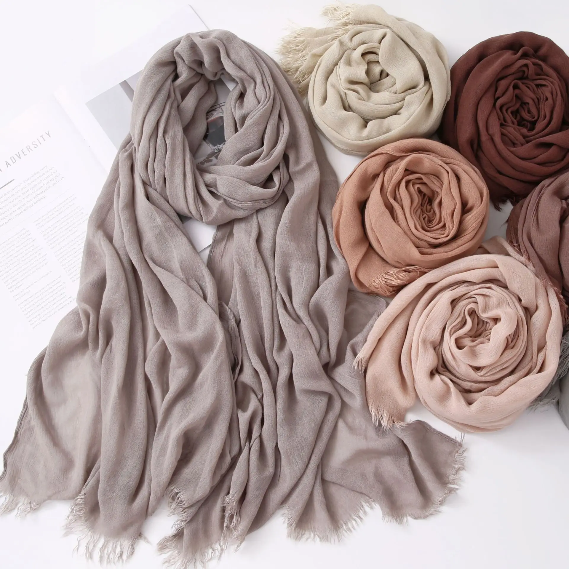 

200*90CM Viscose Long Scarf Wrinkle Headscarf Women Muslim Hijab Tassel Shawl Wrap Bandanas Headband Bufanda Foulard Turbante