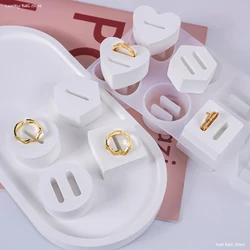 8 Holes Ring Holder Crystal Resin Silicone Mold Round Hexagonal Love Ring Support Mould DIY Concrete Rings Display Stand Molds