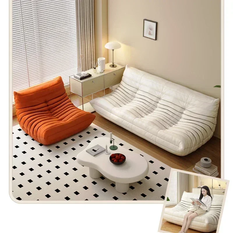 Caterpillar Lazy Sofa Small House Living Room Tatami Bedroom Double Sofa Chair Sleepable or Lying Fabric Leather Art Sofa image 6
