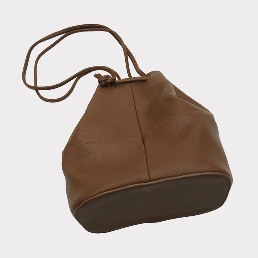 Korean handbags fashion soft leather drawstring shoulder bag retro autumn/winter small women crossbody bag drawstring bucket bag