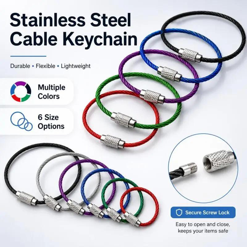10pcs Colorful Stainlesss Steel Wire Keychain Rings Screw Lock Cable Loop For Jewelry Making DIY Keychain Hanging Tag Rings