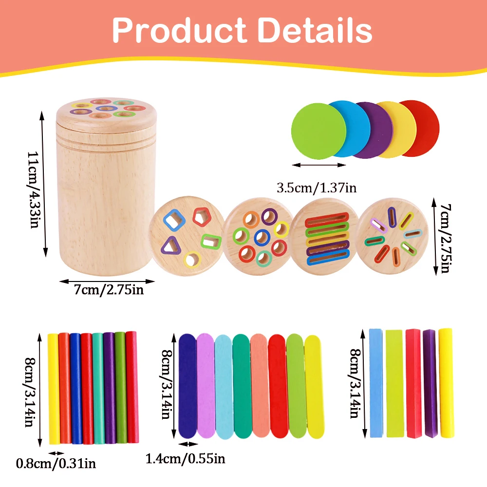 Wooden Color Classification Pen Holder Toy, 4-In-1 Stick Shape Recognition Matching Hand Eye Puzzle Toy, Christmas Gift