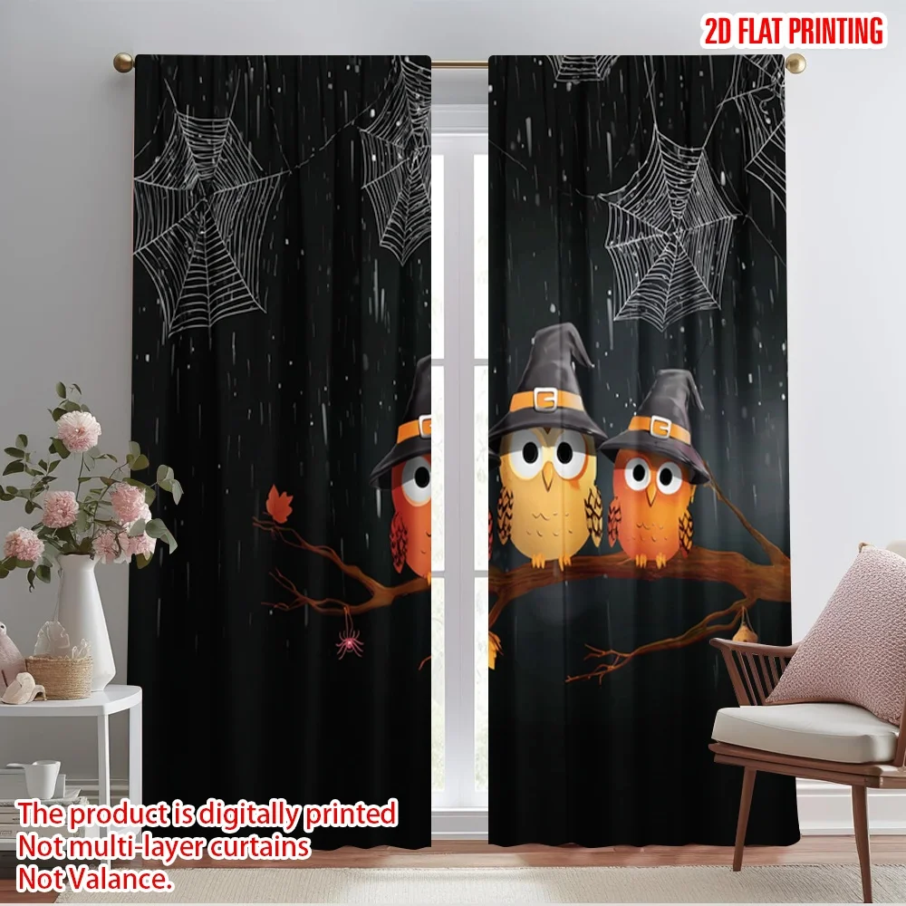2pcs,2D plane printing Pattern Curtains halloween ghost (4) Versatile Polyester Fabric (without rod) Outdoor Decorations for
