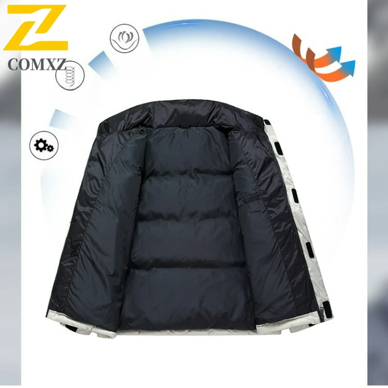 COMXZ New Down Jacket Men Loose Thickened Plus Size Parkas Fashion White Duck Down Thermal Coat Outdoor Daily Winter Wear