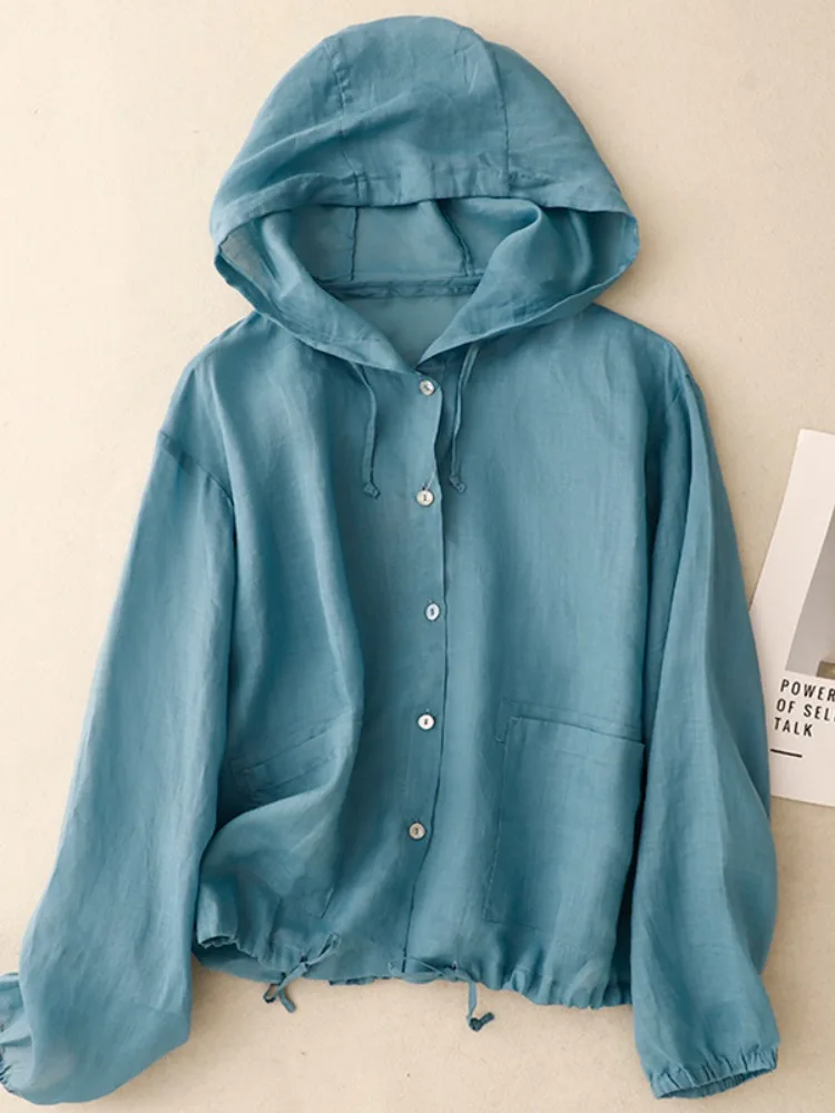 Ladies Summer Lightweight Breathable Flax Hooded Sun Protection Cardigan Cotton Linen plus Size Air Conditioning Outer...