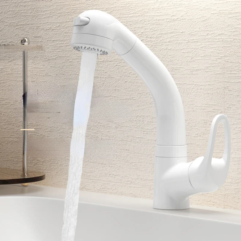 

*Basin Pull-out Japanese Faucet Hot and Cold Copper Bathroom White Faucet Lifting