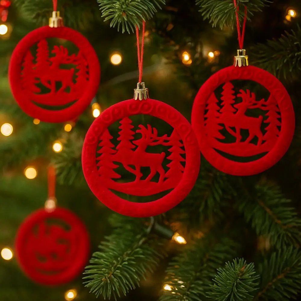 

3pcs 10cm Flocking Christmas Pendant Cute Shatterproof Christmas Tree Hanging Deer Wine Red Xmas Gift Ornaments Party Favors